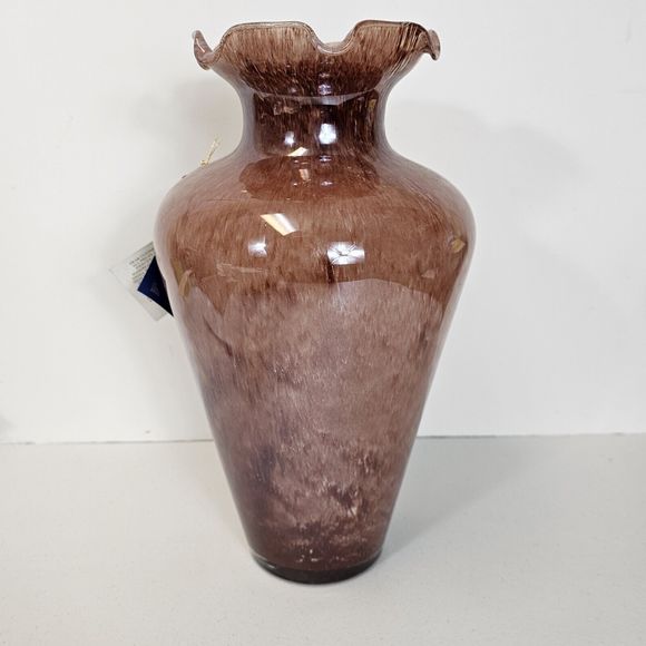 Murano Glass Flower Vase Deep Pink Swirl Gloss Italy Traditional Cristalvi 8x14" - Picture 3 of 16